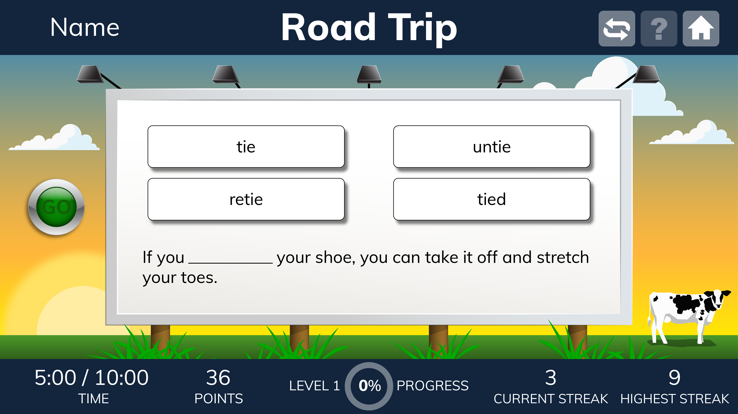 Road Trip exercise screen